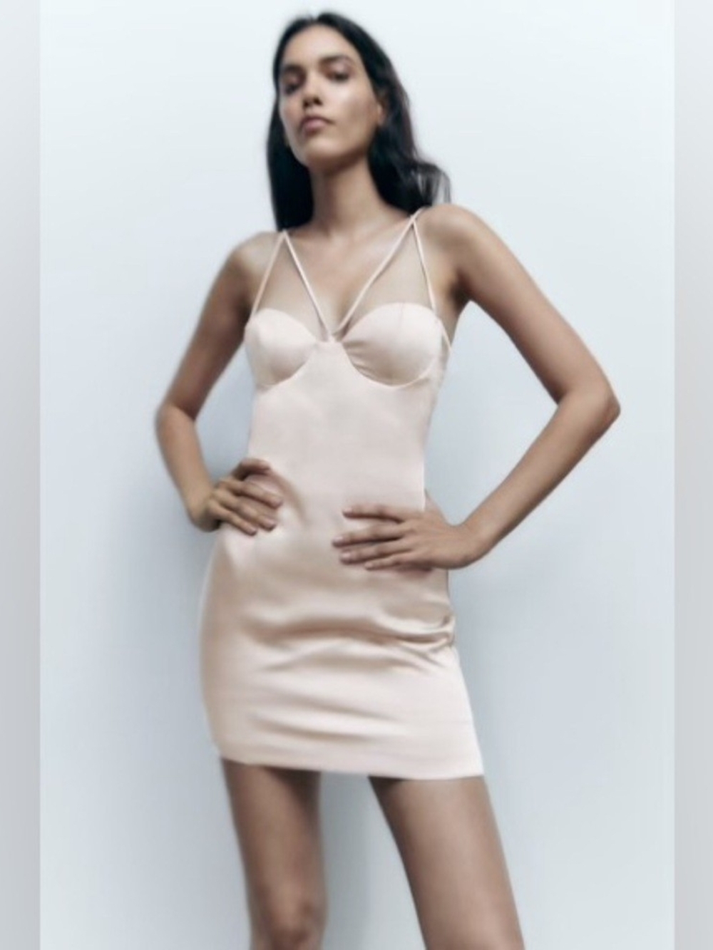 Zara Blush Satin Slip Mini Dress